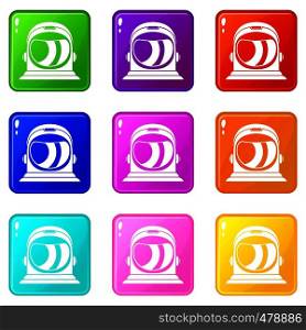 Space helmet icons of 9 color set isolated vector illustration. Space helmet set 9