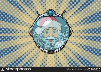 Space helmet with Santa Claus astronaut. Pop art retro vector illustration. Space helmet with Santa Claus astronaut