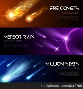 Space Horizontal Banners. Space horizontal banners with shiny light effects falling meteors comets stars vector illustration