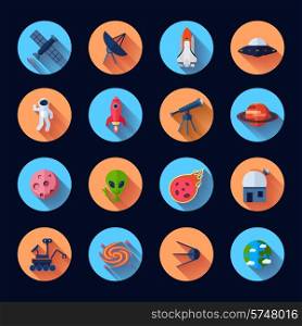 Space icons flat set with meteorite rocket spaceship satellite isolated vector illustration