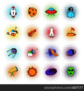 Space icons in comics style for web and mobile devices. Space icons comics