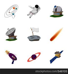Space icons set. Cartoon illustration of 9 space vector icons for web. Space icons set, cartoon style