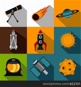 Space icons set. Flat illustration of 9 space vector icons for web. Space icons set, flat style