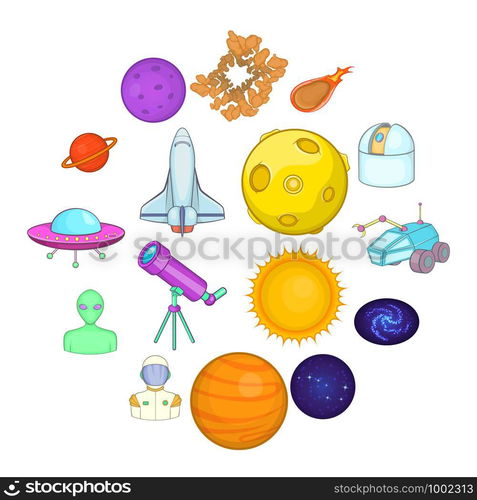 Space icons set in cartoons style. Astronomy set isolated vector illustration. Space icons set, cartoons style