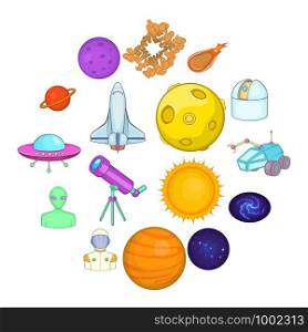 Space icons set in cartoons style. Astronomy set isolated vector illustration. Space icons set, cartoons style