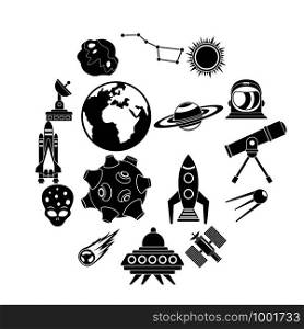 Space icons set. Simple illustration of 16 space travel vector icons for web. Space icons set, simple style