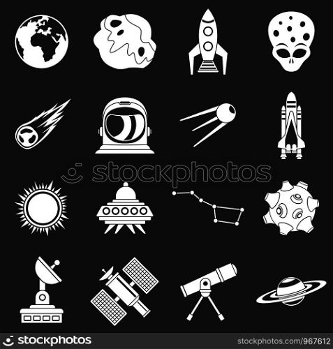 Space icons set vector white isolated on grey background . Space icons set grey vector