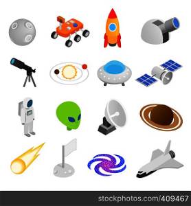 Space isometric 3d icons isolated on white background. Space isometric 3d icons