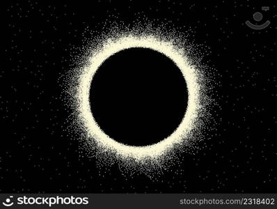 Space landscape with scenic view on solar eclipse made with retro styled dotwork