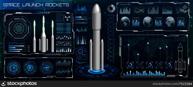 Space Launch Interface Rockets, Sky-fi HUD. Head Up Display. Template UI, Virtual Reality - Illustration Vector. Space Launch Interface Rockets, Sky-fi HUD. Head Up Display. Template UI, Virtual Reality