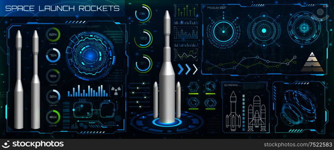 Space Launch Interface Rockets, Sky-fi HUD. Head Up Display - Illustration Vector. Space Launch Interface Rockets, Sky-fi HUD. Head Up Display