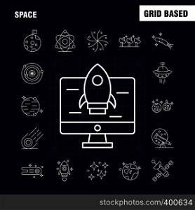 Space Line Icons Set For Infographics, Mobile UX/UI Kit And Print Design. Include: Rocket, Space, Transportation, Moon, Planet, Space, Spaceship, Telescope, Icon Set - Vector