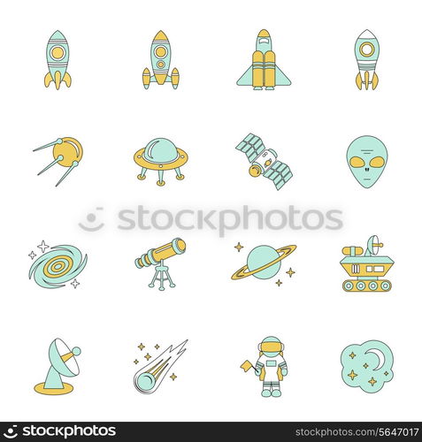 Space line icons set of moon star planet and spacestation vector illustration