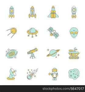 Space line icons set of moon star planet and spacestation vector illustration