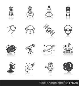 Space line icons set of shuttle astronaut alien and comet vector illustration