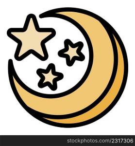 Space moon stars icon. Outline space moon stars vector icon color flat isolated. Space moon stars icon color outline vector