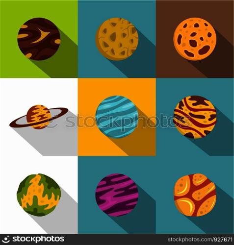 Space planet icon set. Flat style set of 9 space planet vector icons for web design. Space planet icon set, flat style