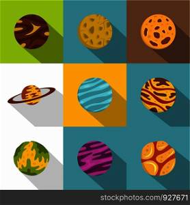 Space planet icon set. Flat style set of 9 space planet vector icons for web design. Space planet icon set, flat style