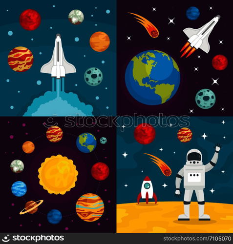 Space planets banner set. Flat illustration of space planets vector banner set for web design. Space planets banner set, flat style