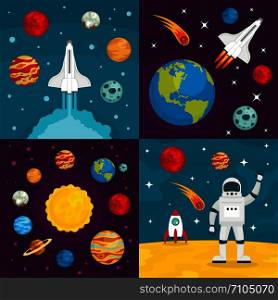 Space planets banner set. Flat illustration of space planets vector banner set for web design. Space planets banner set, flat style