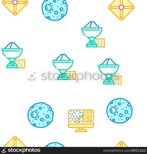 Space Researchment Equipment Vector Seamless Pattern Color Line Illustration. Space Researchment Equipment Icons Set Vector