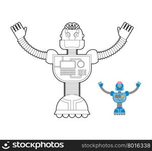 Space Robot coloring book. Cybernetic mechanism with artificial intelligence and human brains.
