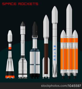 Space rockets set . Comparative size cargo and universal rockets in the world. Vector illustration. Space rockets set . Comparative size cargo and universal rockets in the world.