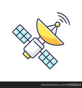 Space satellite RGB color icon. Cosmos exploration, modern telecommunication, aerospace industry. Orbital sputnik transmitting data. Isolated vector illustration. Space satellite RGB color icon