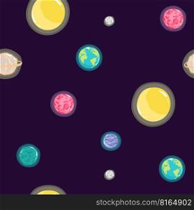 Space Seamless Pattern with Planets and Stars. Doodle Cartoon Cute Saturn Planet. Space Vector Background for Kids. Space Seamless Pattern with Planets and Stars. Doodle Cartoon Cute Saturn Planet. Space Vector Background for Kids.