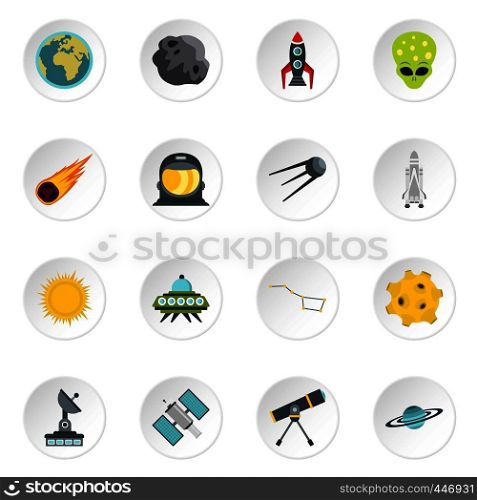 Space set icons in flat style isolated on white background. Space set flat icons