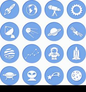 Space ship and astronomy icons set of rocket satellite earth alien isolated vector illustration