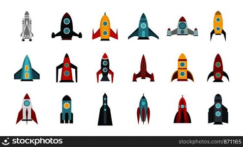 Space ship icon set. Flat set of space ship vector icons for web design isolated on white background. Space ship icon set, flat style