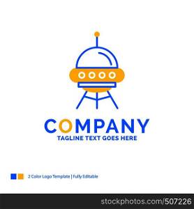 space ship, space, ship, rocket, alien Blue Yellow Business Logo template. Creative Design Template Place for Tagline.