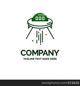 space ship, space, ship, rocket, alien Flat Business Logo template. Creative Green Brand Name Design.