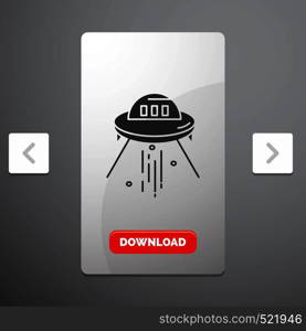 space ship, space, ship, rocket, alien Glyph Icon in Carousal Pagination Slider Design & Red Download Button. Vector EPS10 Abstract Template background