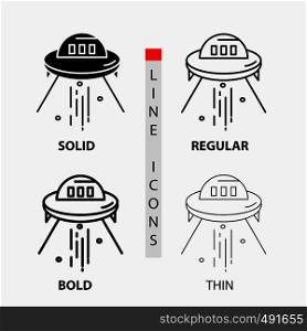 space ship, space, ship, rocket, alien Icon in Thin, Regular, Bold Line and Glyph Style. Vector illustration. Vector EPS10 Abstract Template background
