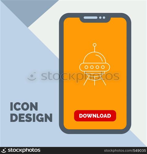 space ship, space, ship, rocket, alien Line Icon in Mobile for Download Page. Vector EPS10 Abstract Template background