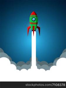 space shuttle are flying up into the sky while flying above a cloud. go to business success goal. leadership. startup. creative idea. illustration cartoon vector