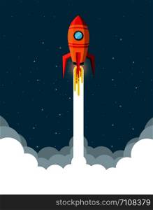 space shuttle are flying up into the sky while flying above a cloud. go to business success goal. leadership. startup. creative idea. illustration cartoon vector
