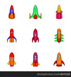 Space shuttle icons set. Cartoon illustration of 9 space shuttle vector icons for web. Space shuttle icons set, cartoon style