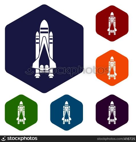 Space shuttle icons set rhombus in different colors isolated on white background. Space shuttle icons set