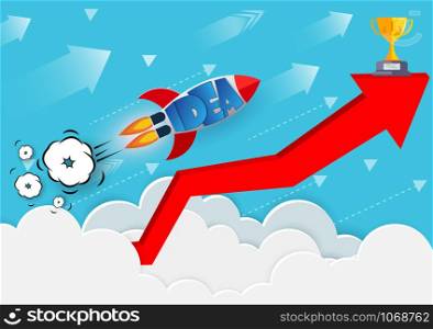 space shuttle launch to the sky. go to goal and business finance success. on red arrow graph line. creative idea. leadership. vector Illustration