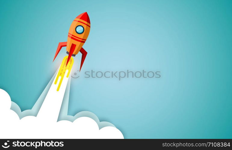 space shuttle launch to the sky on background blackboard. start up business concept ,financial idea are competing for success and corporate goal. creative. vector illustration paper art