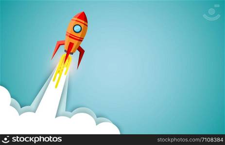 space shuttle launch to the sky on background blackboard. start up business concept ,financial idea are competing for success and corporate goal. creative. vector illustration paper art