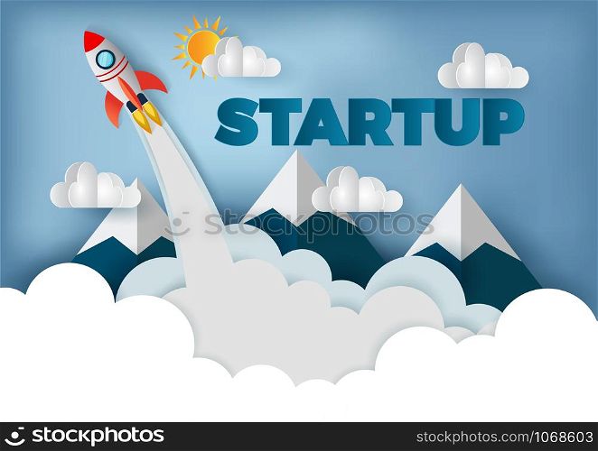 space shuttle launch to the sky, start up business concept , vector art and illustration paper