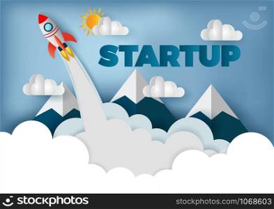 space shuttle launch to the sky, start up business concept , vector art and illustration paper