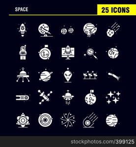 Space Solid Glyph Icons Set For Infographics, Mobile UX/UI Kit And Print Design. Include: Rocket, Space, Transportation, Moon, Planet, Space, Spaceship, Telescope, Icon Set - Vector