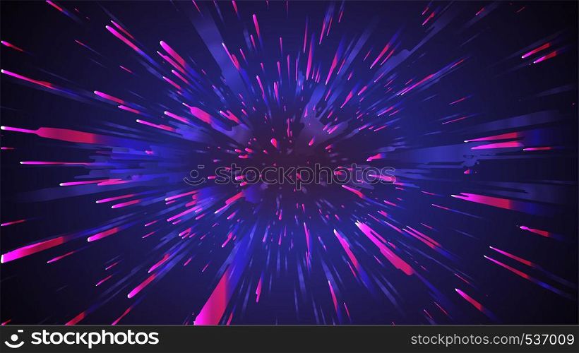 Space speed abstract background. Motion light starburst zoom vector.