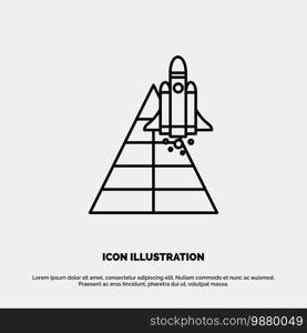 Space, Station, Aircraft, Spacecraft, Launch Line Icon Vector