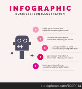 Space, Suit, Robot Solid Icon Infographics 5 Steps Presentation Background